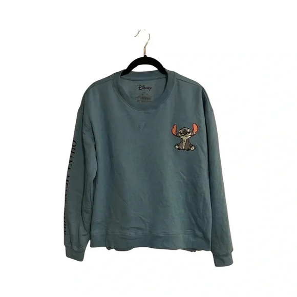Disney Lilo & Stitch Ohana Embroidered Front Screen Print Back Sweater Juniors L - Picture 3 of 6